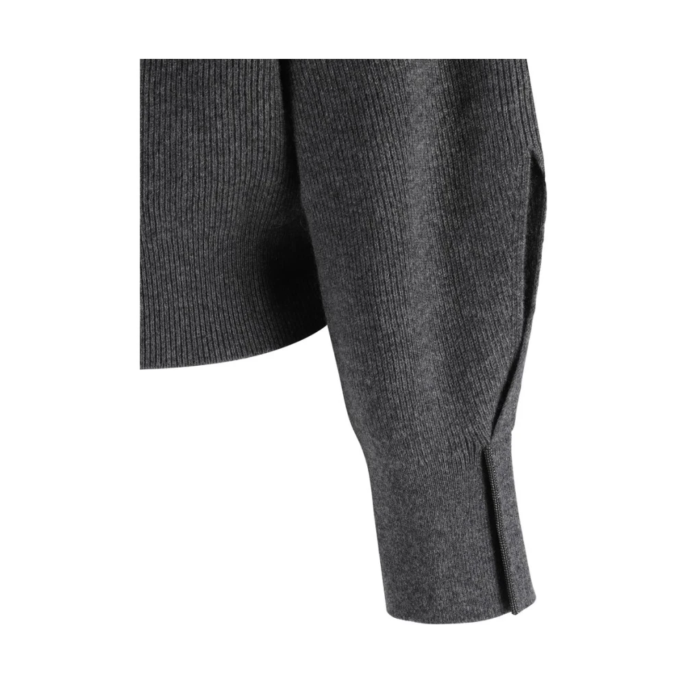 BRUNELLO CUCINELLI Kasjmier V-hals Pullover met Cut-Out Detail Gray Dames