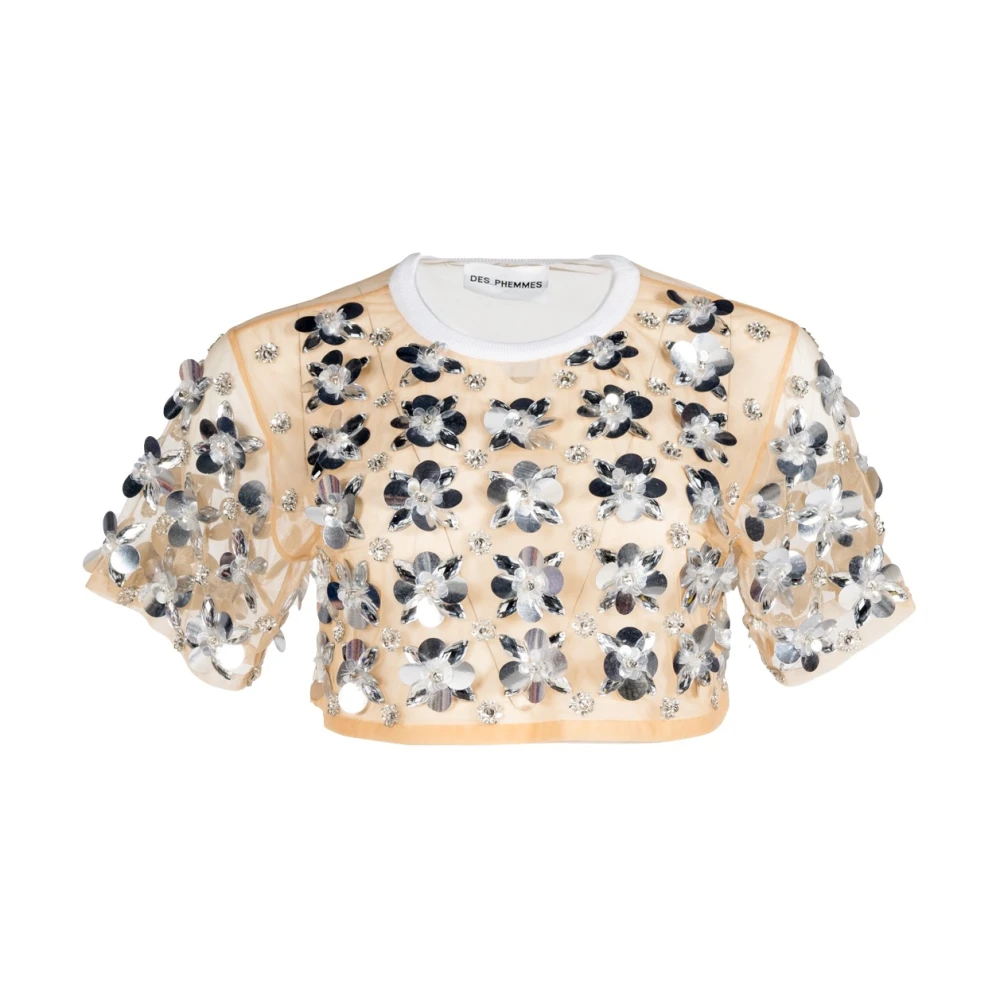DES Phemmes Pailletten versierde cropped top in beige Dames