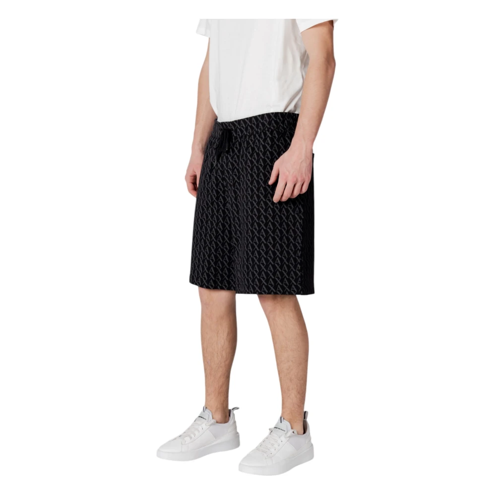 Armani Exchange Zwarte Print Katoen Kant Shorts Black Heren