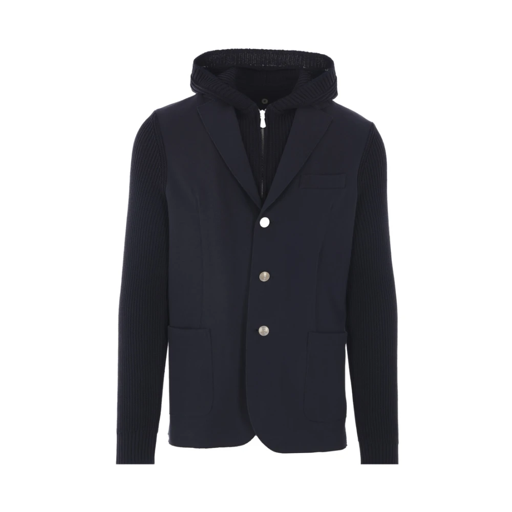 Eleventy Blauw enkelborstig jasje met afneembare capuchon Blue Heren