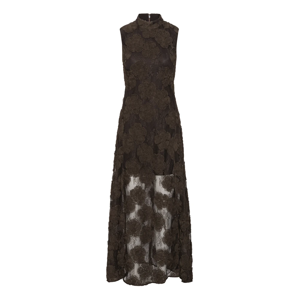 Rotate Birger Christensen Brown 3D Flower Maxi Dress - Female - Gowns - 2XS - Dresses