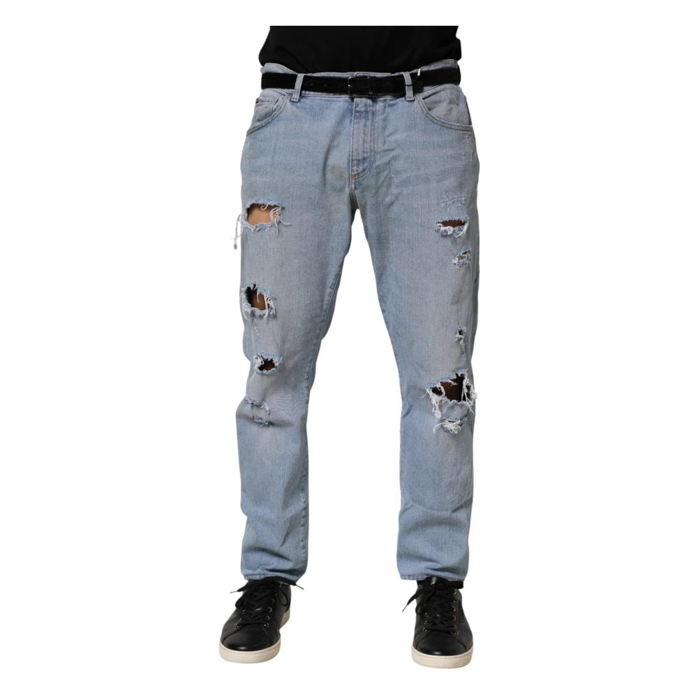 Dolce & Gabbana Men's Blue Cotton Distressed Slim Fit Denim Jeans