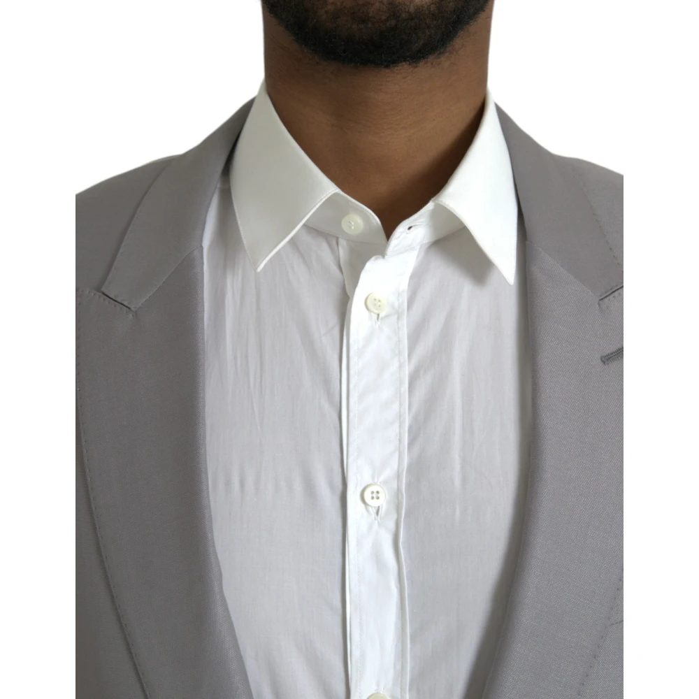 Dolce & Gabbana Grijze Wol Peak Blazer Jas Gray Heren