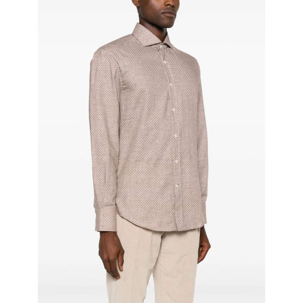 BRUNELLO CUCINELLI Geometrisch Print Overhemd Beige Heren