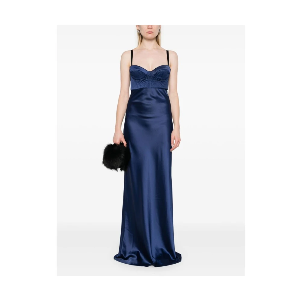 Anna October Navy Blue Matelassé Jurk met Bandjes Blue Dames