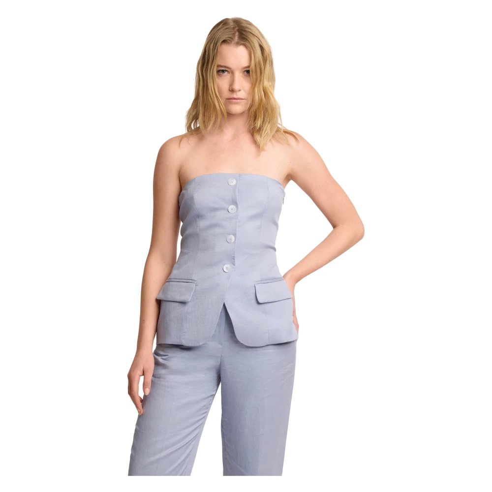 Kocca Women's Blue Chic Waistcoat Style Corset Top - Sleeveless Tops - Xs - Tops