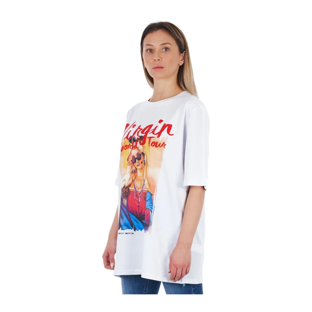 Frankie Morello Oversize T-shirt met print voor en achter White Dames
