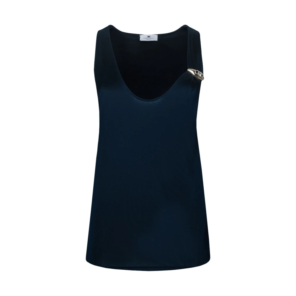 Elisabetta Franchi Glanzende donkerblauwe mouwloze top Black Dames