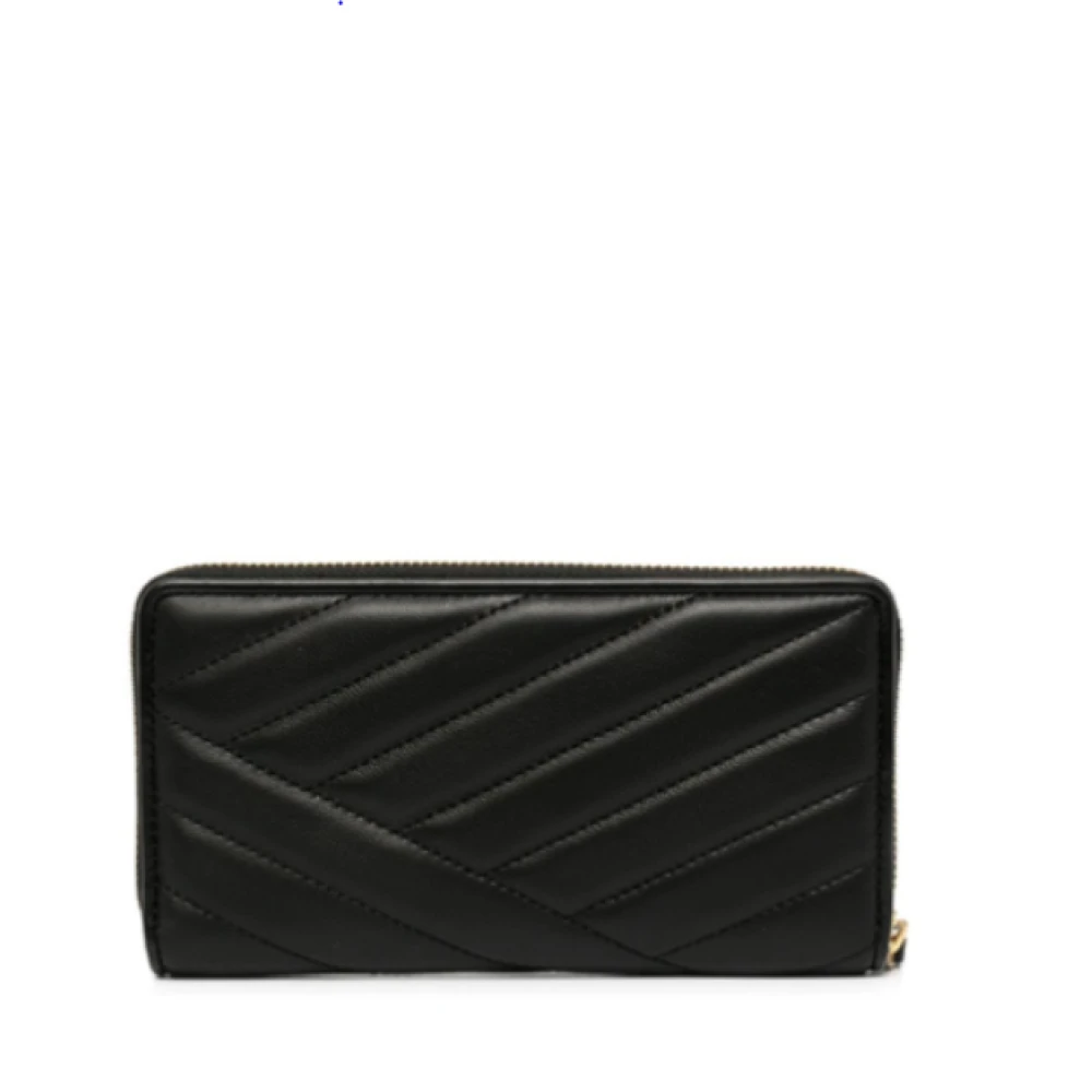 TORY BURCH Zwarte leren portemonnee met Chevron Quilting Black Dames