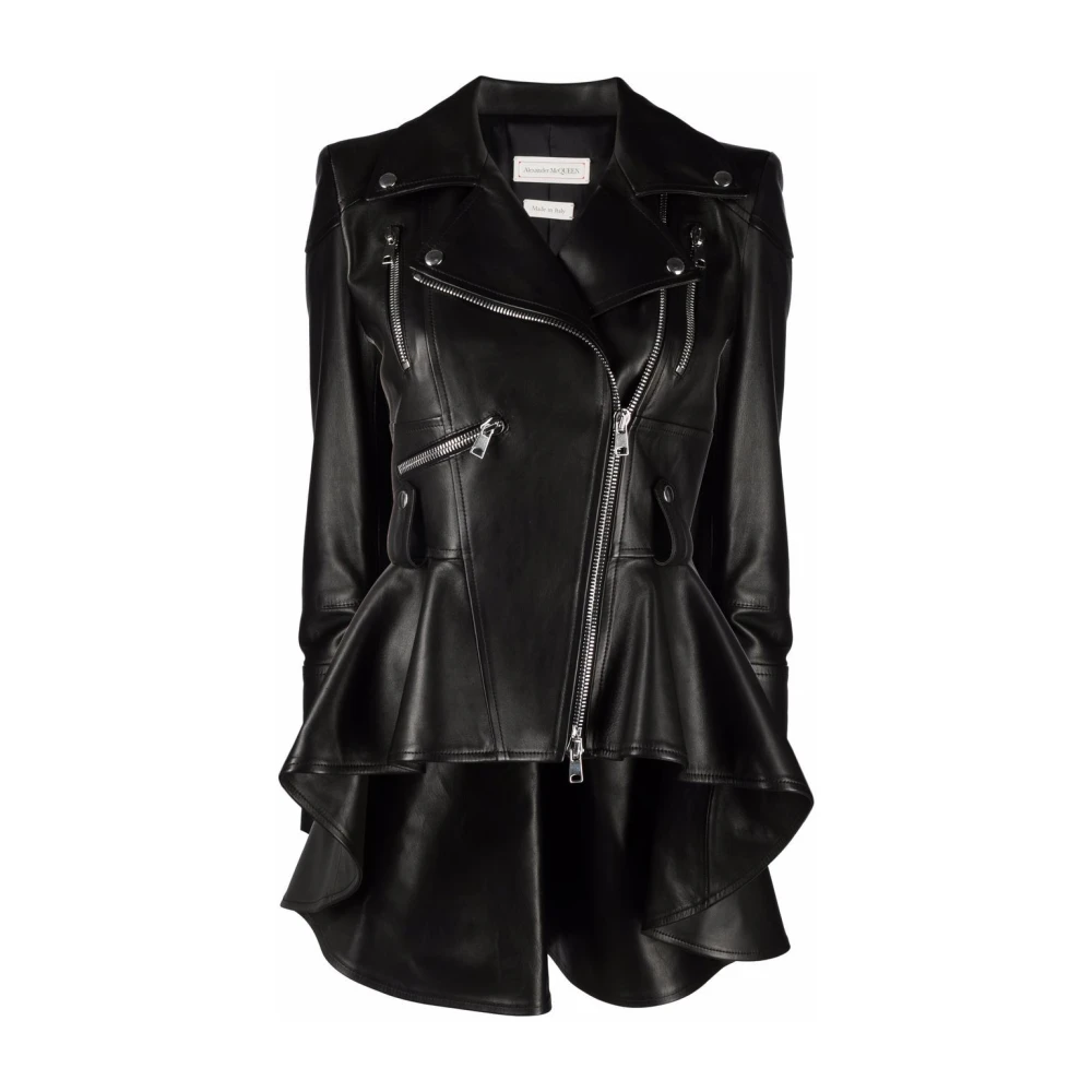 Alexander McQueen Svart Biker Peplum Kappa Black, Dam