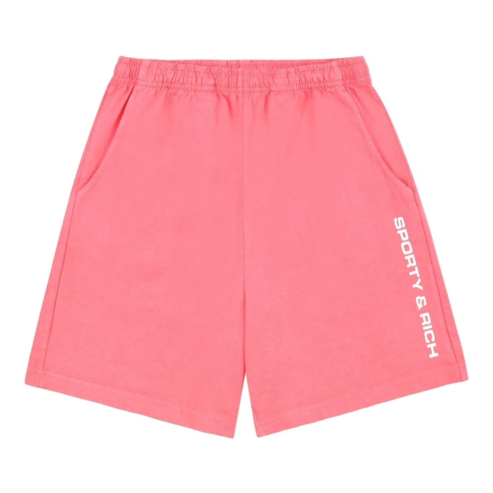 Sporty & Rich Logo Gym Shorts Katoen Wit Pink Dames