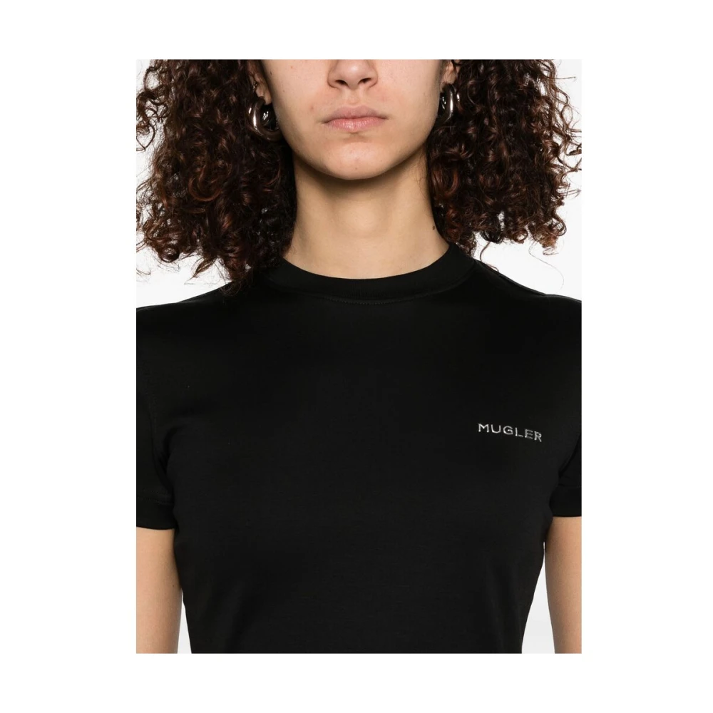 Mugler Zwart Crew Neck Logo T-shirt Black Dames