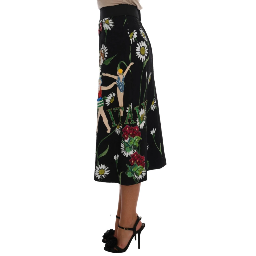 Dolce & Gabbana Zwarte Versierde Daisy Brocade Rok Black Dames