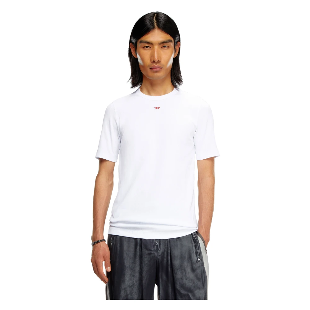 Diesel Geribbeld katoenen T-shirt met logopatch White Heren
