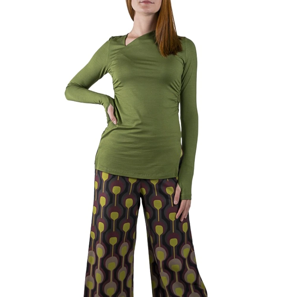 Maliparmi Kleur Blok Lange Mouw T-shirt Green Dames
