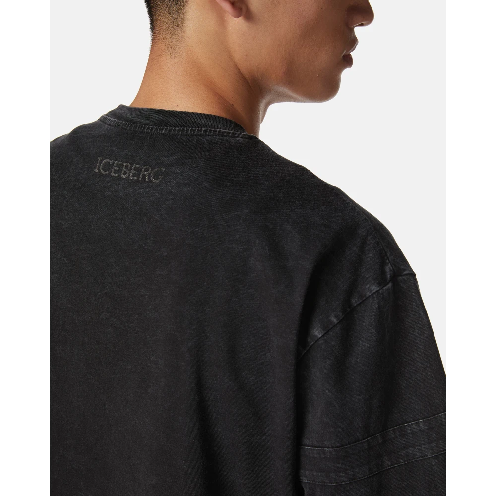 Iceberg Relaxed fit zwart T-shirt van geverfd katoenen jersey Black Heren