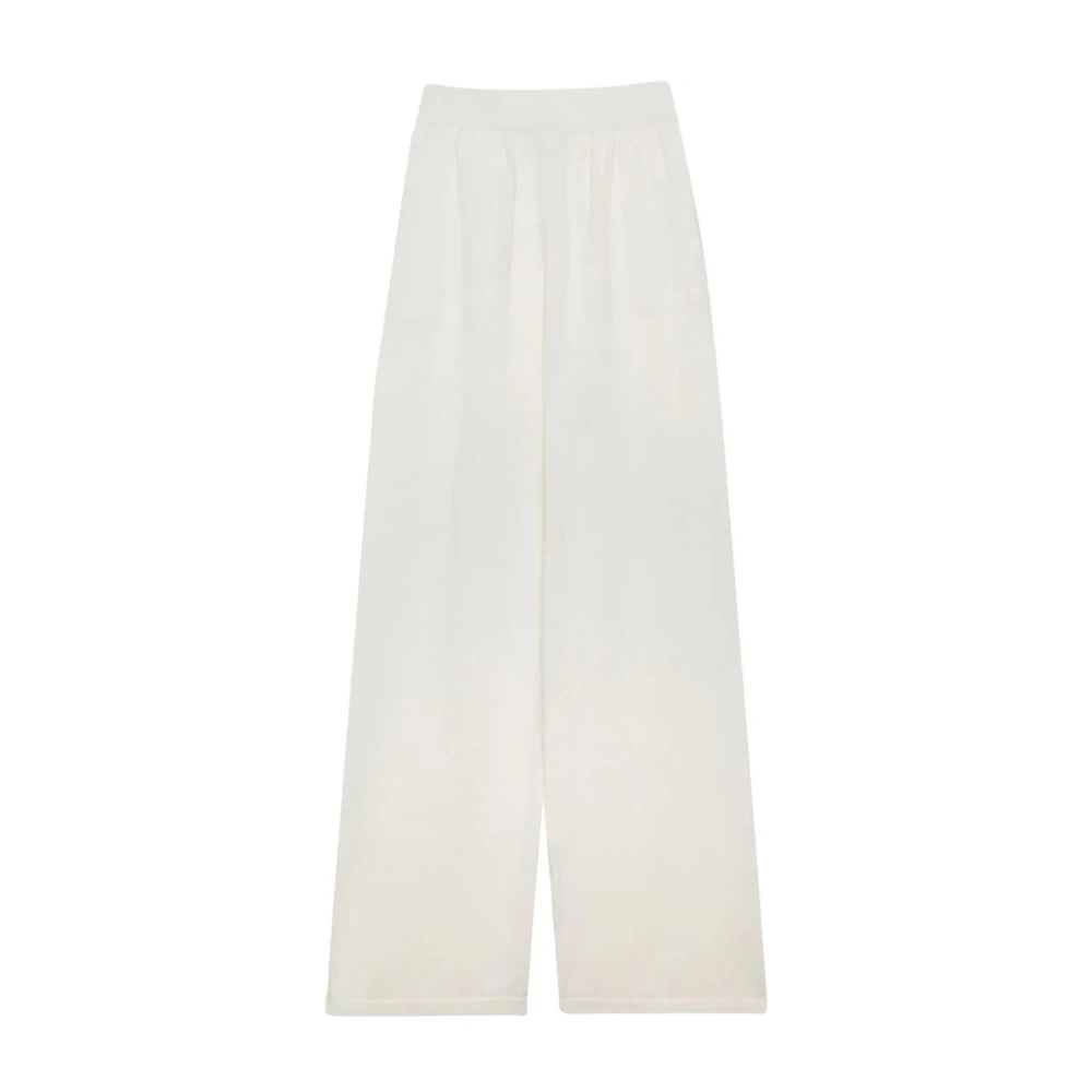 Msgm Women's White Wide Trousers, Xs, Logo Embroidered Wide-Leg Knitted Trousers