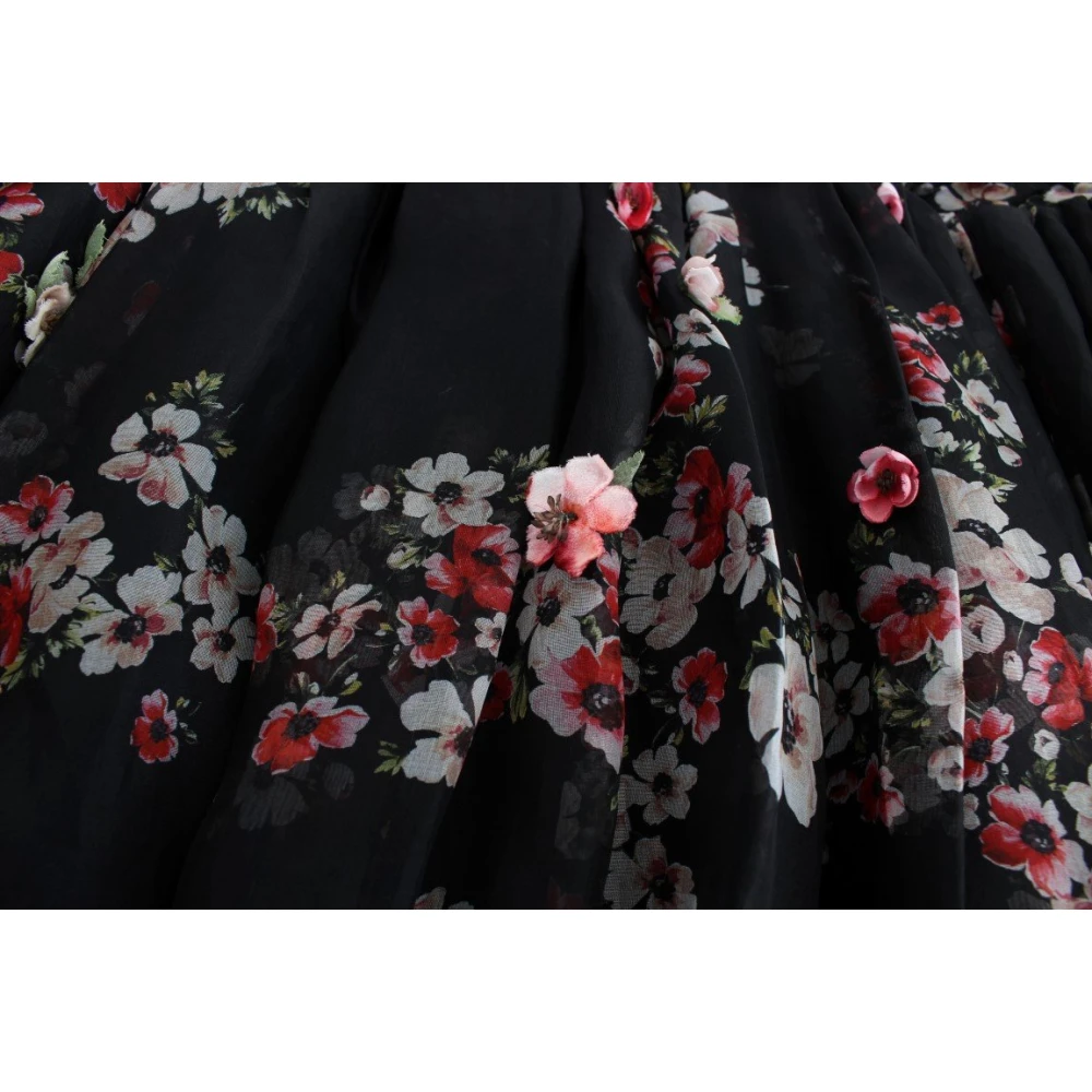 Dolce & Gabbana Luxe Bloemenprint Zijden Catwalk Jurk Black Dames
