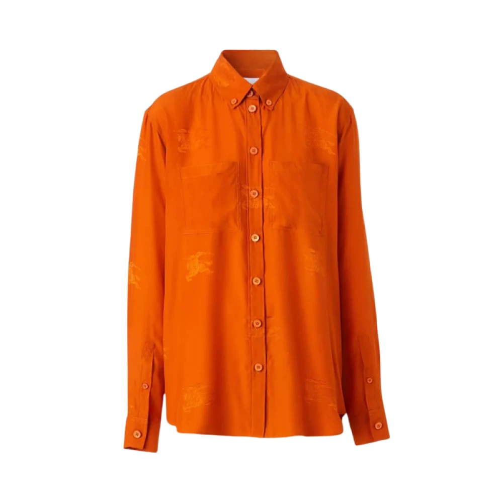 Burberry Oversized Zijden Jacquard Equestrian Knight Shirt Orange Dames