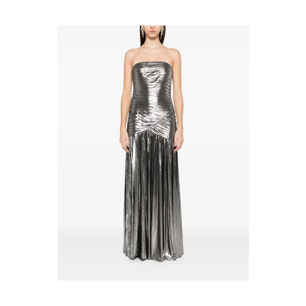 Retrofête Zilver-tone Strapless Geplooide Jurk Gray Dames
