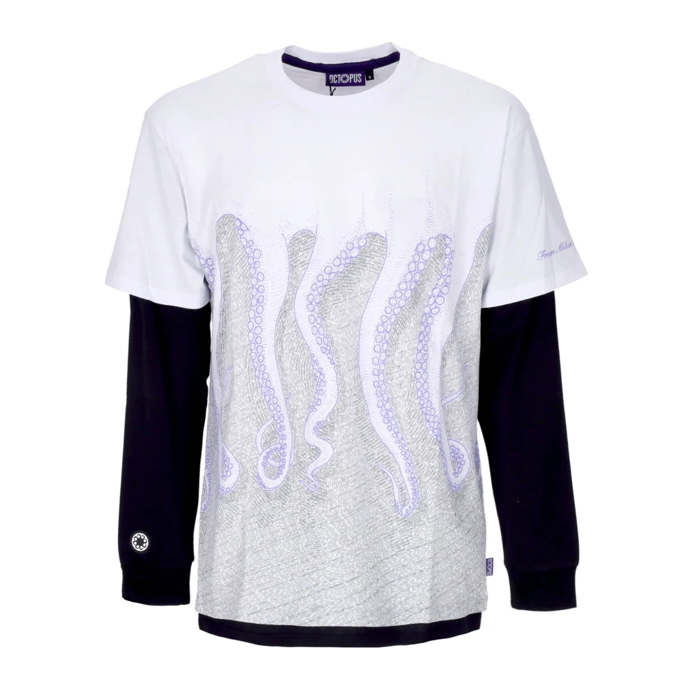 Octopus Vit långärmad rund hals T-shirt White, Herr