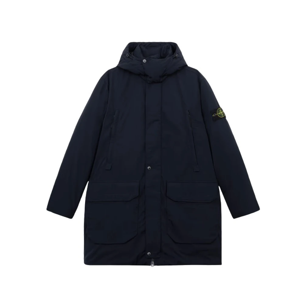 Stone Island Navy Blauwe Lange Dons Parka Blue Heren