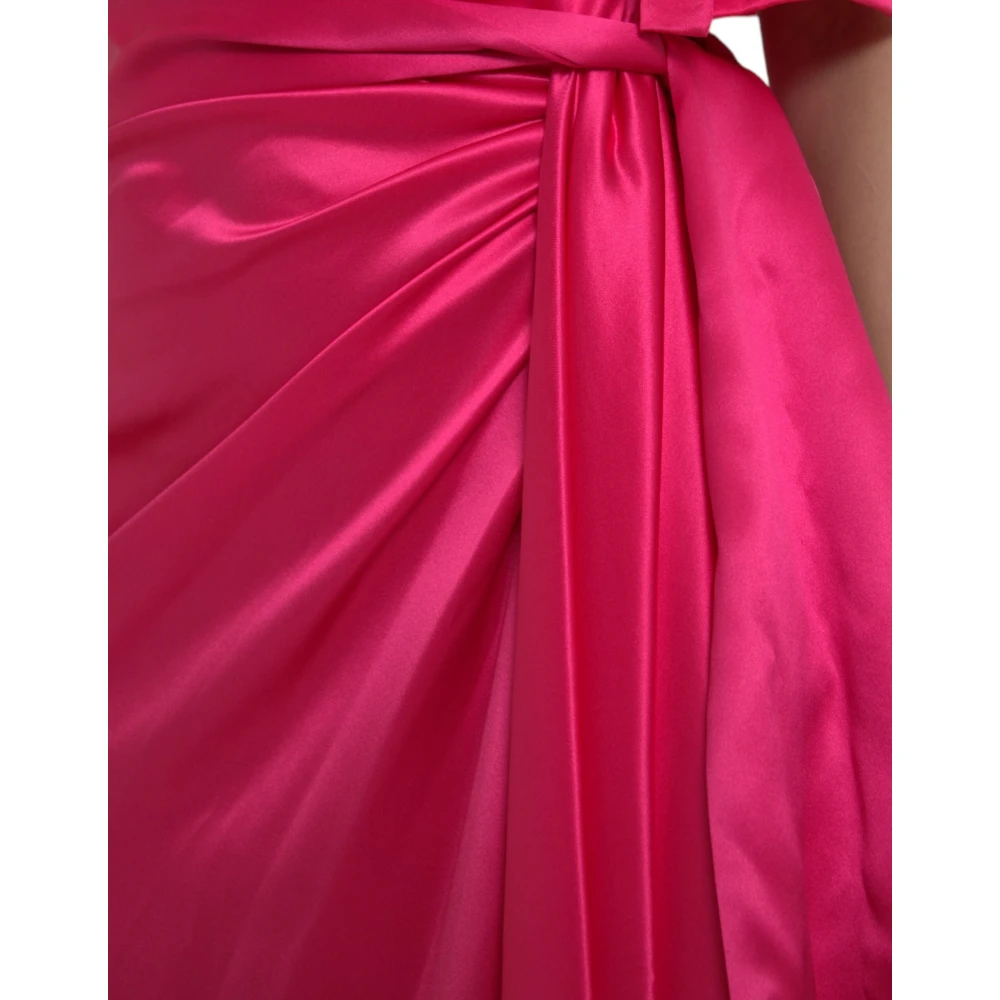 Dolce & Gabbana Fuchsia Zijden One-Shoulder Wrap Jurk Pink Dames