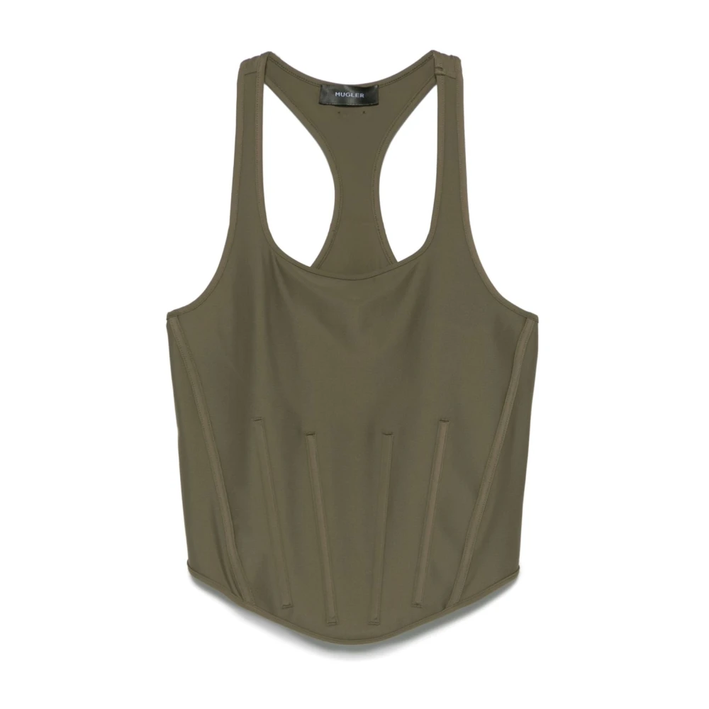 Mugler Khaki Olympisk Halsring Korsett Topp Green, Dam