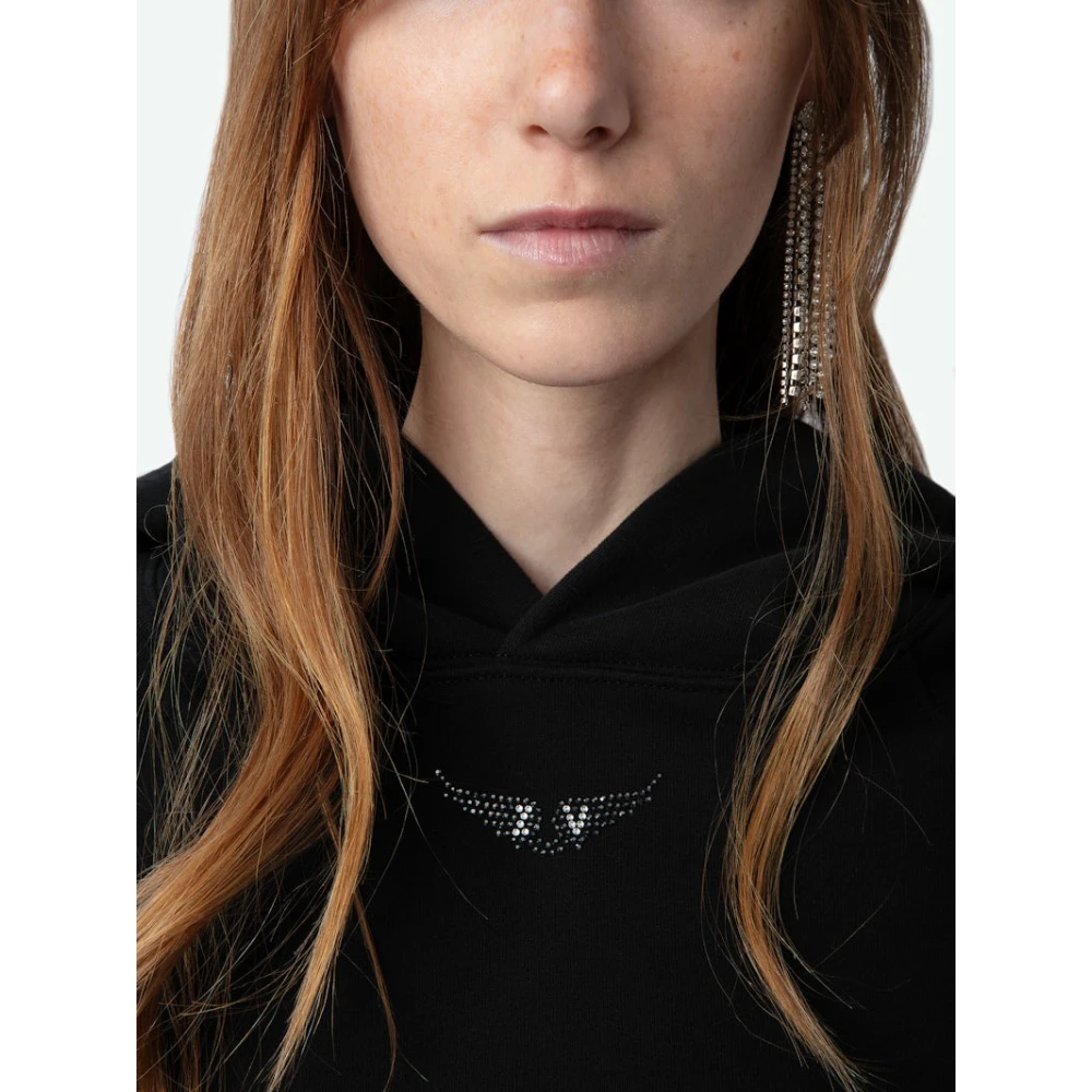 Zadig & Voltaire Zwart Rhinestone Vleugels Hoodie Black Dames