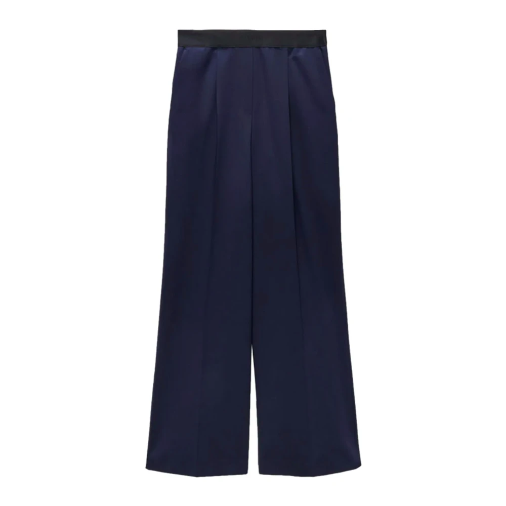 Msgm Blauwe Wollen Wijde Pijp Broek Blue Dames