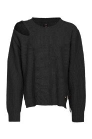 Czarny Oversize Sweter z Trójkątnym Wycięciem