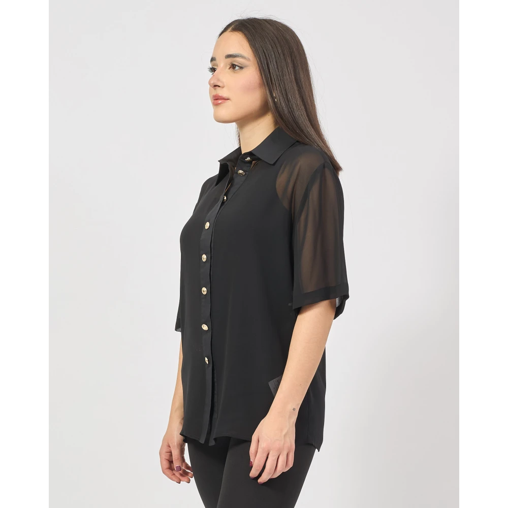Gaëlle Paris Zwarte doorschijnende shirt met zakken Black Dames