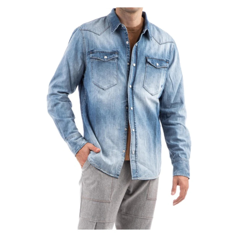 Eleventy Texaanse Stijl Denim Shirt Italië Gemaakt Blue Heren