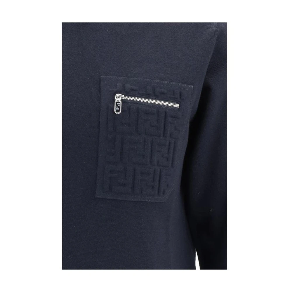 Fendi Geribbelde Crew Neck Wollen Trui met Ritszak Blue Heren