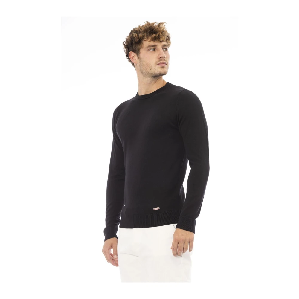Baldinini Logo Wool-Modal Crew Neck Sweater Black Heren