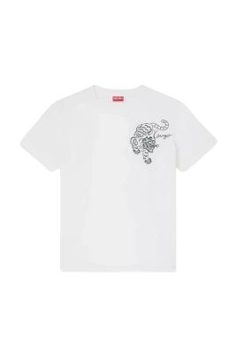 Vit Tiger Star Broderad T-shirt