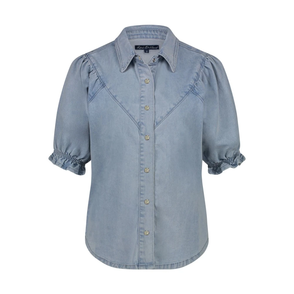 Red Button Denim blouse met drukknoopsluiting Blue Dames