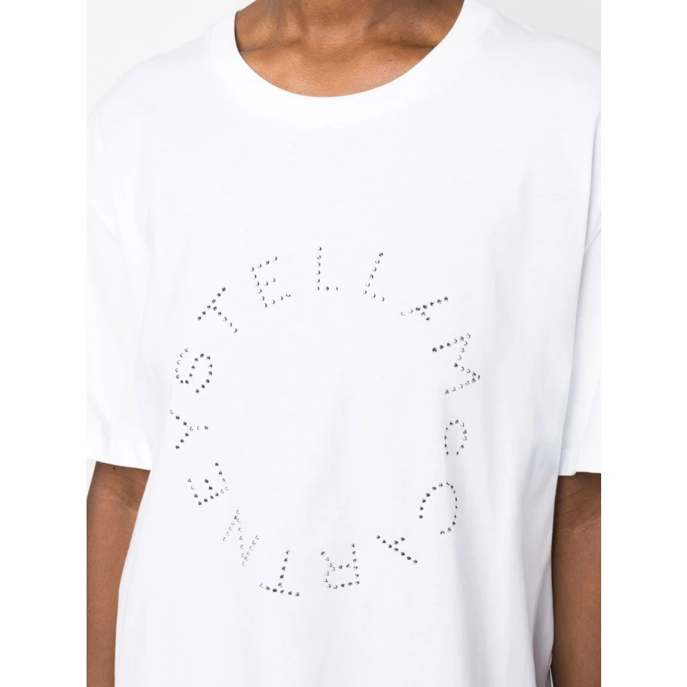 Stella Mccartney Witte Katoenen Oversized T-shirt met Strass Logo White Dames