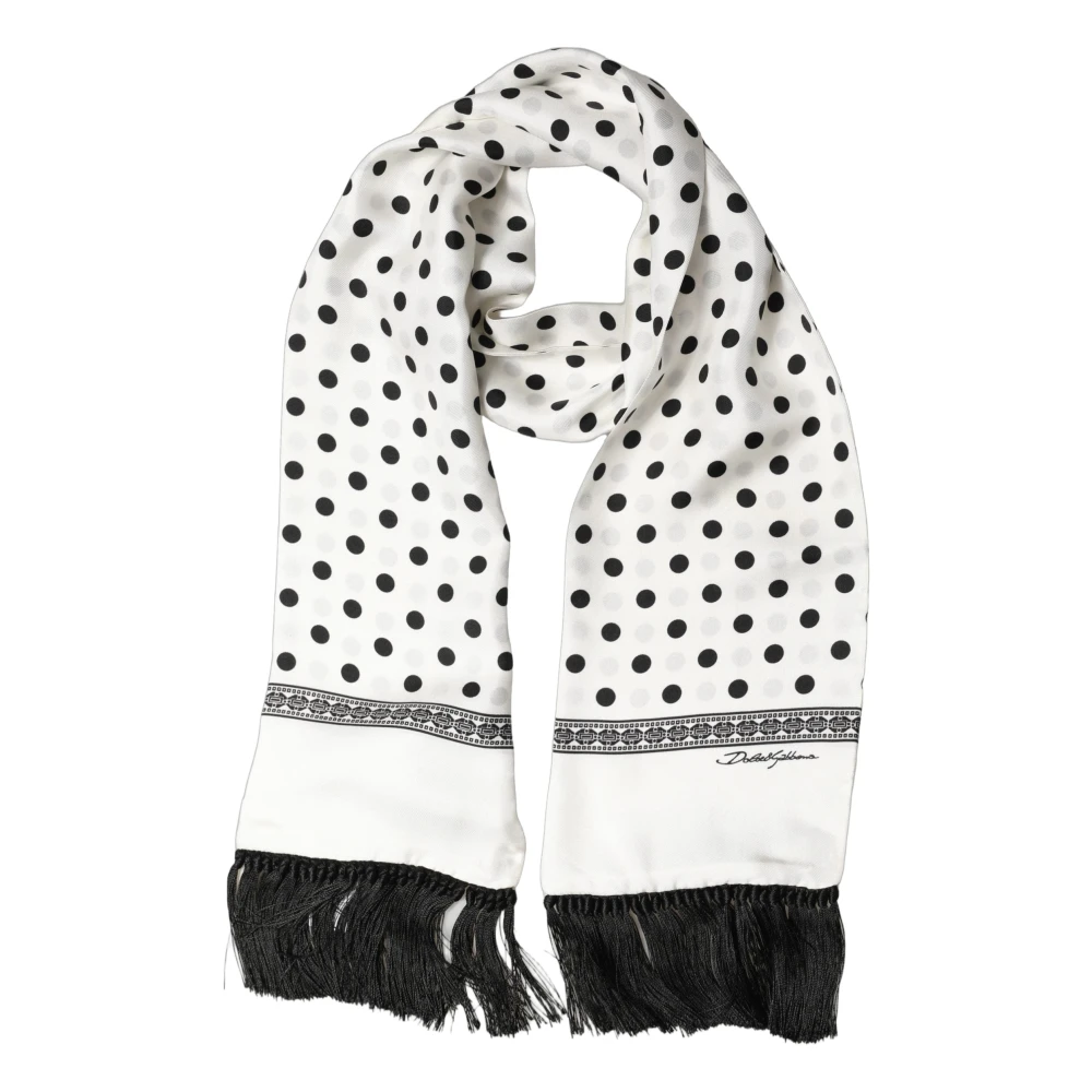 Dolce & Gabbana White Black Polka Dot Fringed Shawl Scarf - Image 2