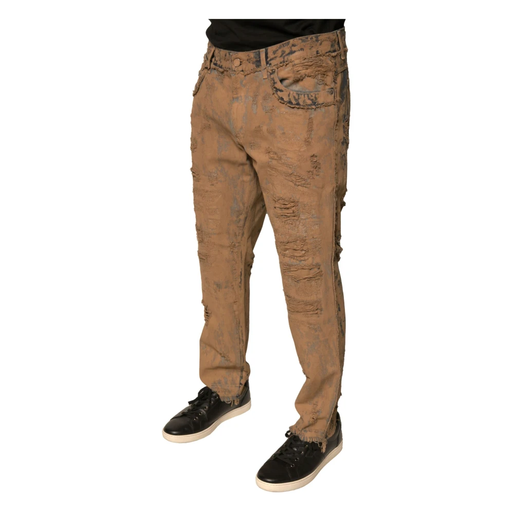 Dolce & Gabbana Bruine Tattered Skinny Denim Jeans Brown Heren