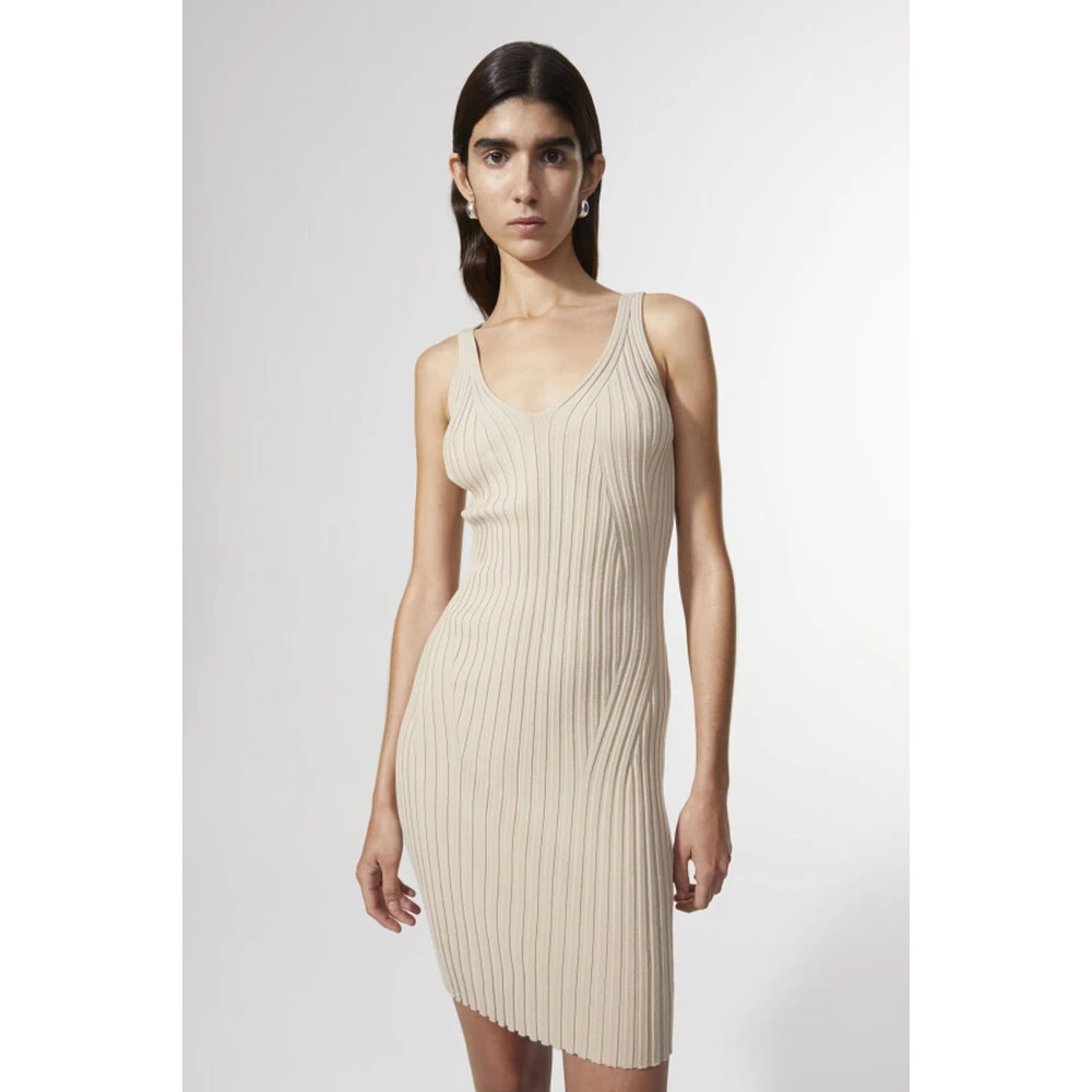 Rodebjer V-Hals Geribbelde Midi Jurk Beige Dames