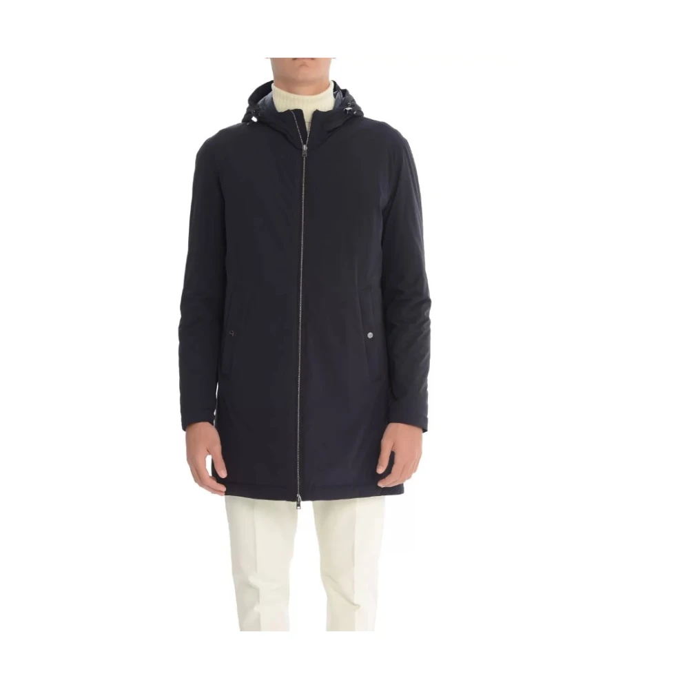 Herno Blauwe Gewatteerde Jas met Capuchon Blue Heren