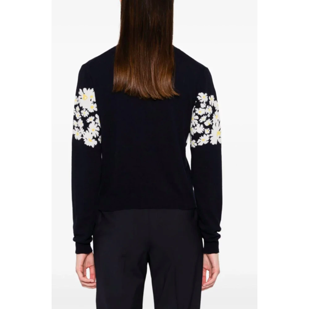 Msgm Navy Blauw Bloemen Gebreide Trui Blue Dames