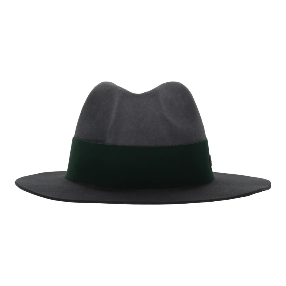 Emporio Armani Leren Detail Wollen Fedora Hoed Gray Heren