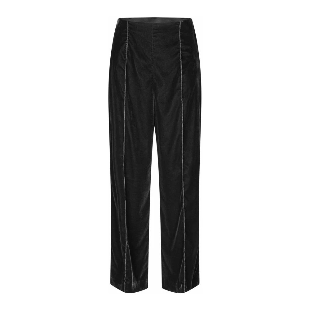 Masai Luxe Zwarte Velours Wijde Pijp Broek Black Dames