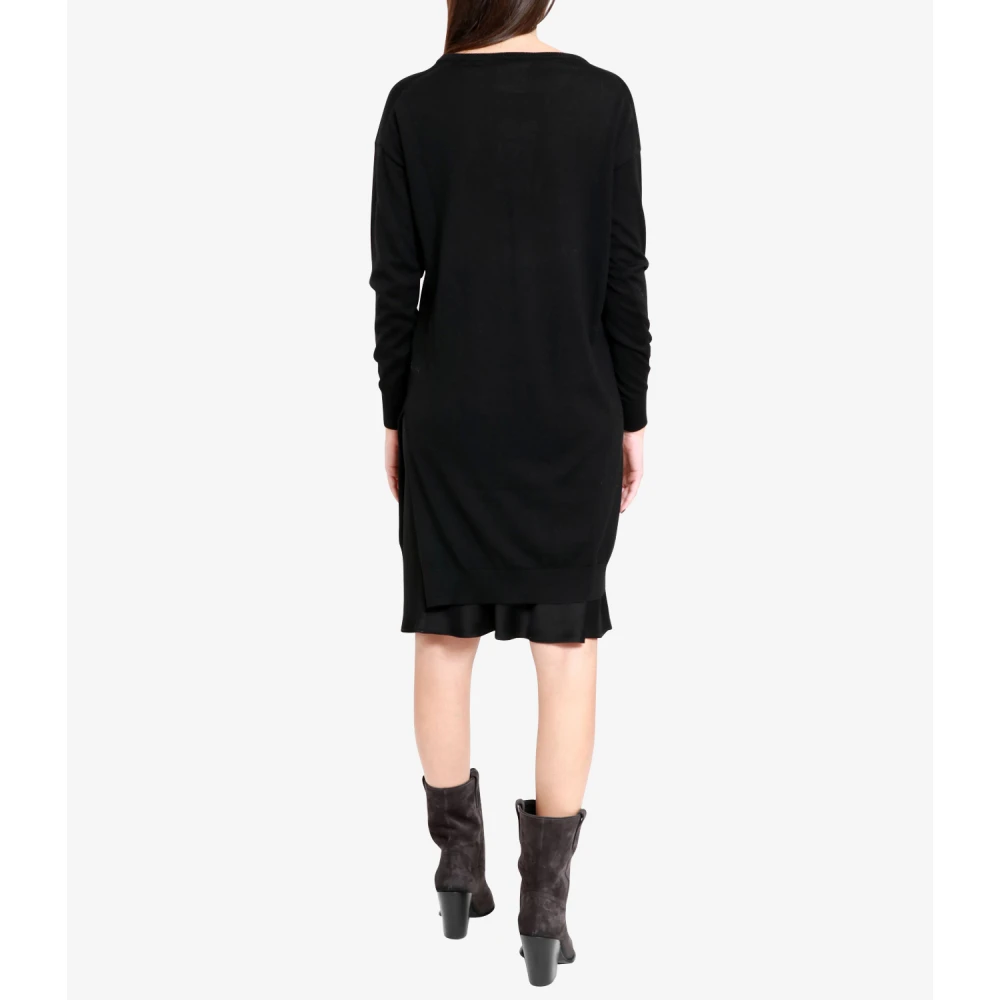 Semicouture Zwart Wol V-Hals Jurk Italië Black Dames