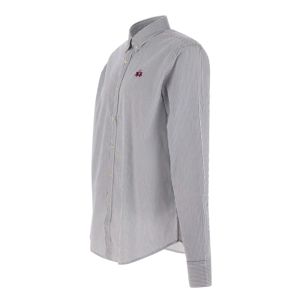 LA MARTINA Blauw Gestreept Katoenen Twill Overhemd Blue Heren