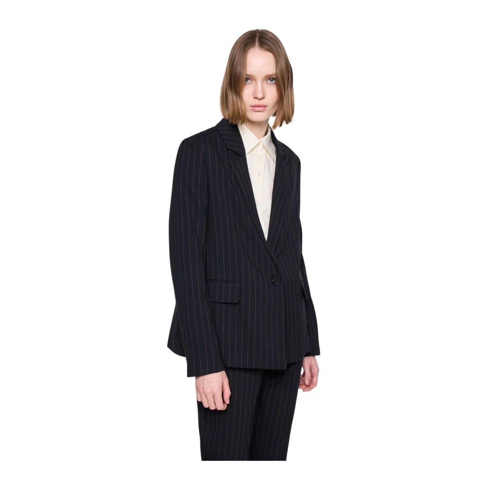 Silvian Heach Klassieke Pinstripe Blazer met Revers Blue Dames