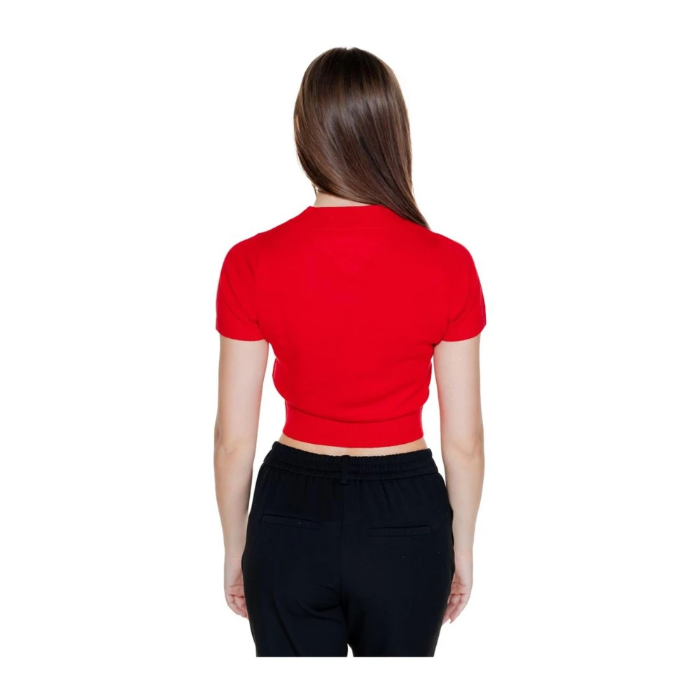 Tommy Jeans Comfortabele Gebreide Korte Mouw Top Red Dames