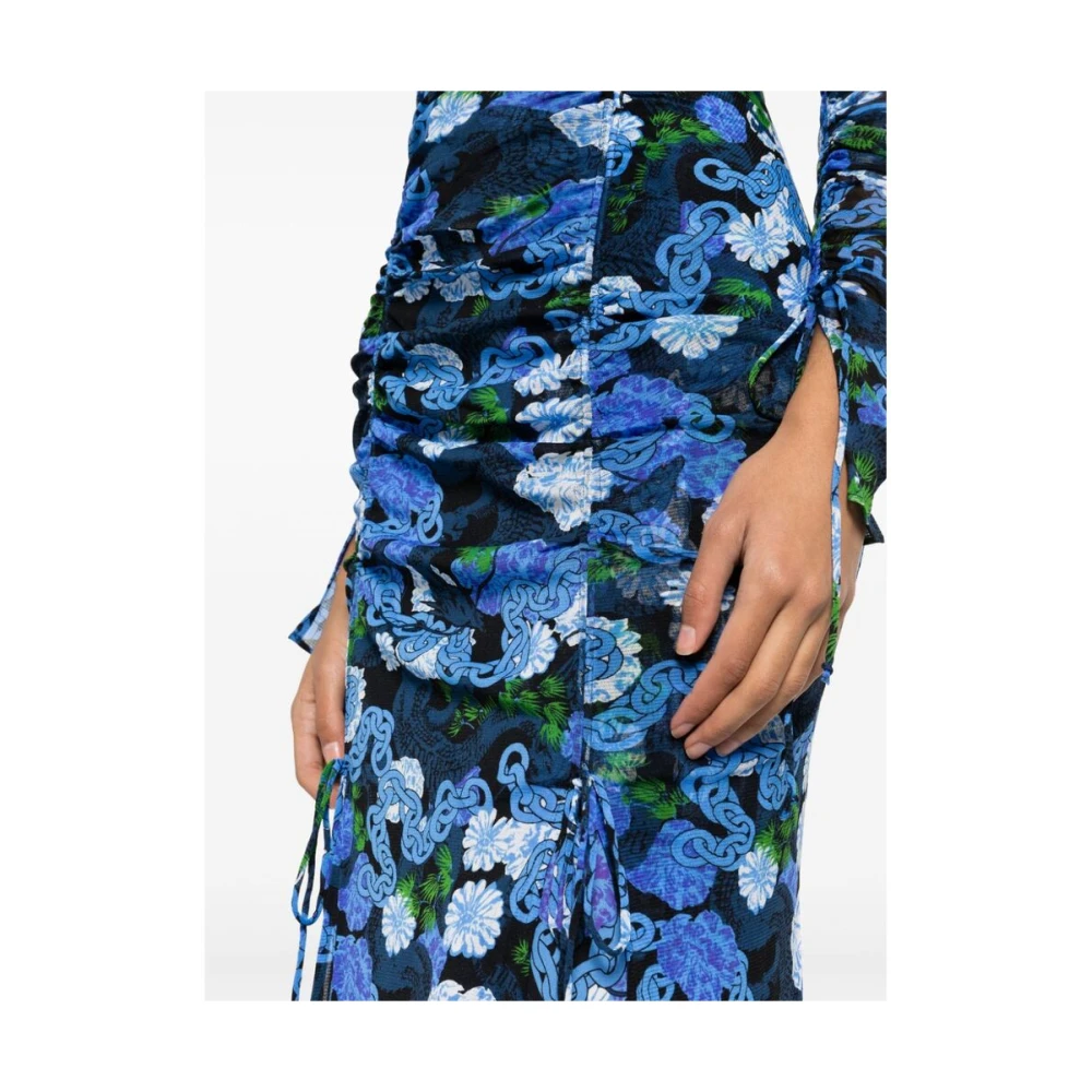 Diane Von Furstenberg Bloemen Mesh Jurk met Gerimpelde Details Multicolor Dames
